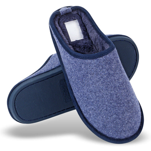 Mens Slip On Fleece Faux Fur Mule Slipper - Grey